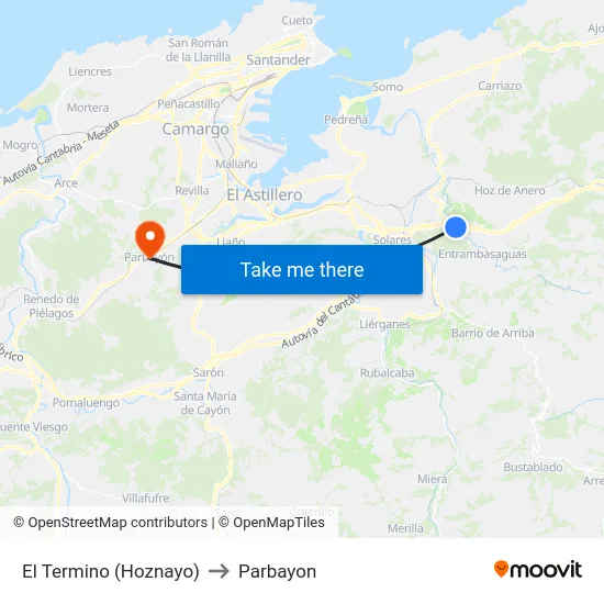El Termino (Hoznayo) to Parbayon map