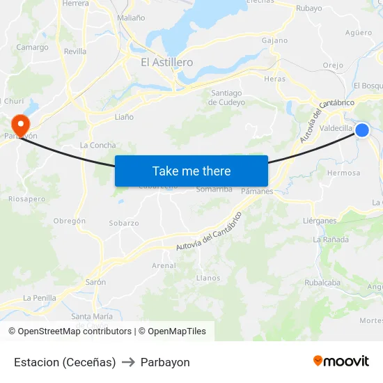 Estacion (Ceceñas) to Parbayon map