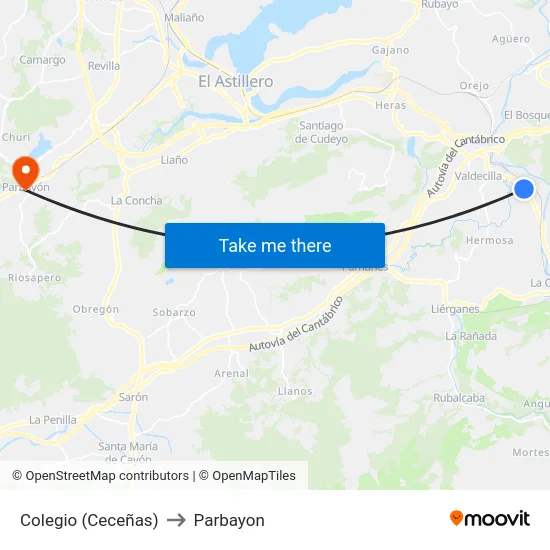 Colegio (Ceceñas) to Parbayon map