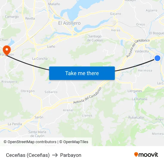 Ceceñas (Ceceñas) to Parbayon map