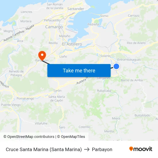 Cruce Santa Marina (Santa Marina) to Parbayon map