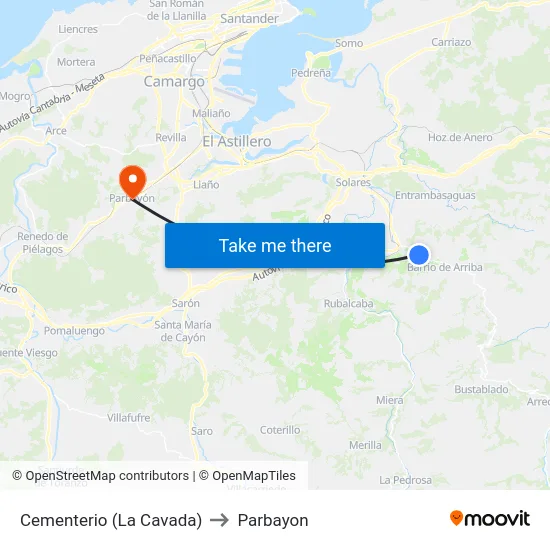 Cementerio (La Cavada) to Parbayon map