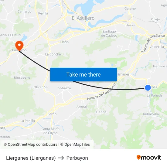 Lierganes (Lierganes) to Parbayon map