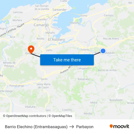 Barrio Elechino (Entrambasaguas) to Parbayon map