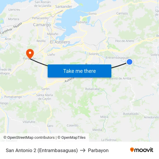 San Antonio 2 (Entrambasaguas) to Parbayon map