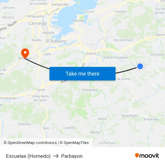 Escuelas (Hornedo) to Parbayon map