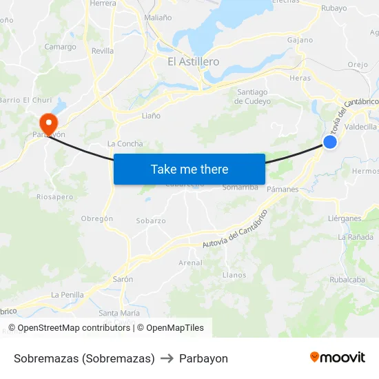 Sobremazas (Sobremazas) to Parbayon map