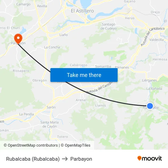 Rubalcaba (Rubalcaba) to Parbayon map