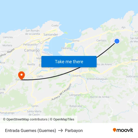 Entrada Guemes (Guemes) to Parbayon map