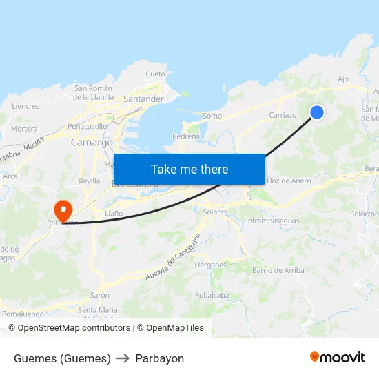 Guemes (Guemes) to Parbayon map