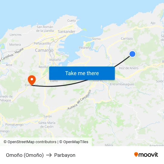 Omoño (Omoño) to Parbayon map