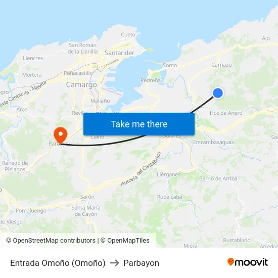 Entrada Omoño (Omoño) to Parbayon map