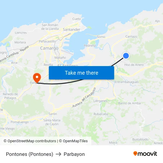 Pontones (Pontones) to Parbayon map