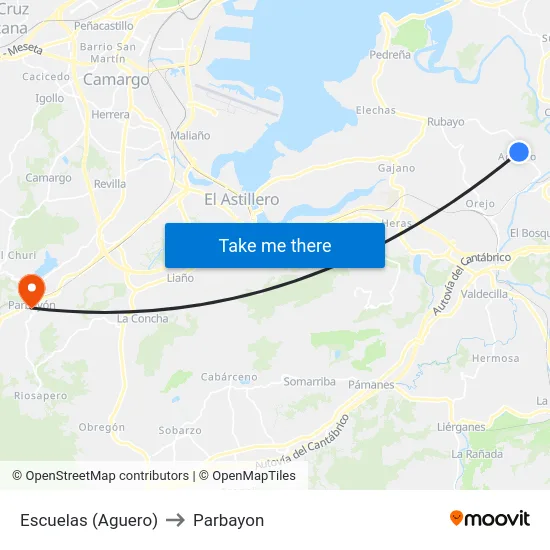 Escuelas (Aguero) to Parbayon map