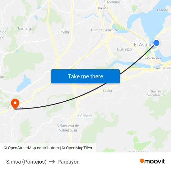 Simsa (Pontejos) to Parbayon map