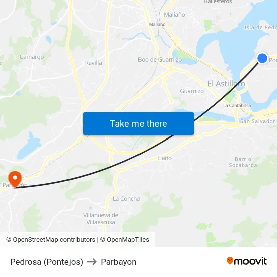 Pedrosa (Pontejos) to Parbayon map