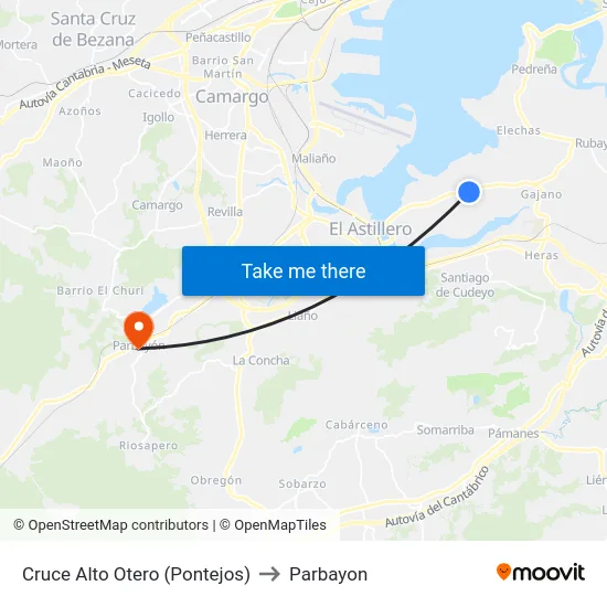 Cruce Alto Otero (Pontejos) to Parbayon map