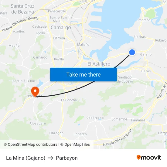 La Mina (Gajano) to Parbayon map