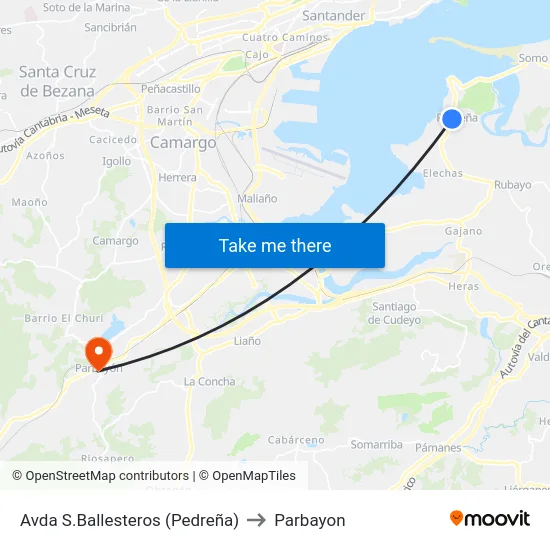 Avda S.Ballesteros (Pedreña) to Parbayon map