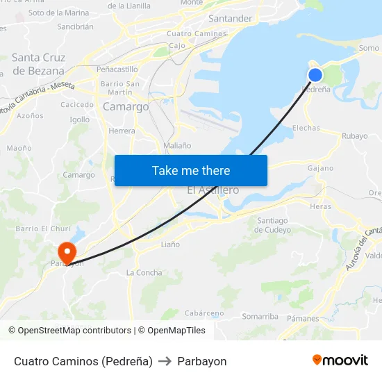 Cuatro Caminos (Pedreña) to Parbayon map
