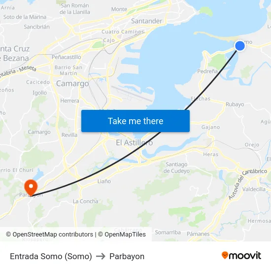 Entrada Somo (Somo) to Parbayon map
