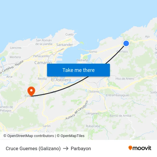 Cruce Guemes (Galizano) to Parbayon map