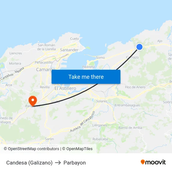 Candesa (Galizano) to Parbayon map