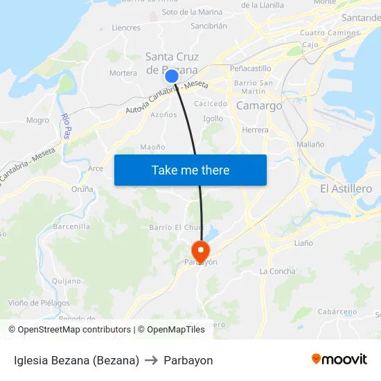 Iglesia Bezana (Bezana) to Parbayon map
