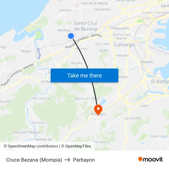 Cruce Bezana (Mompia) to Parbayon map