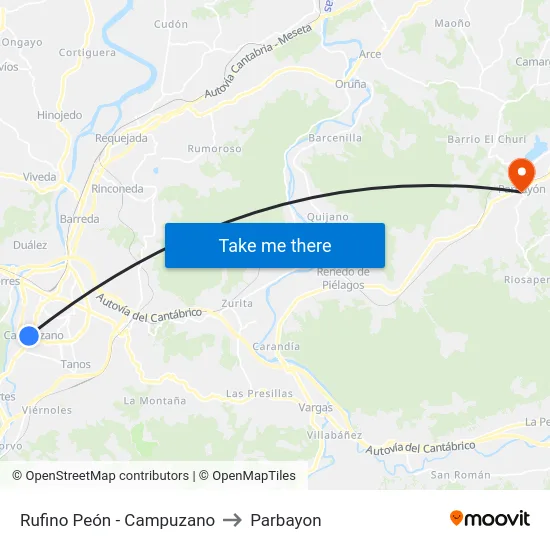 Rufino Peón - Campuzano to Parbayon map