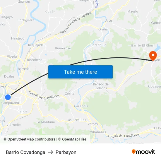 Barrio Covadonga to Parbayon map
