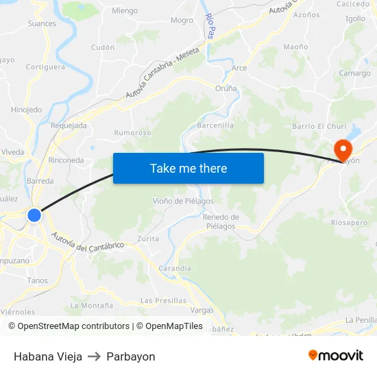 Habana Vieja to Parbayon map