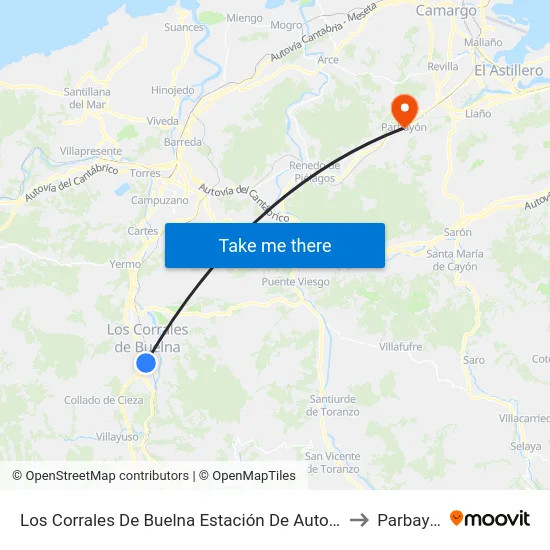 Los Corrales De Buelna Estación De Autobuses to Parbayon map