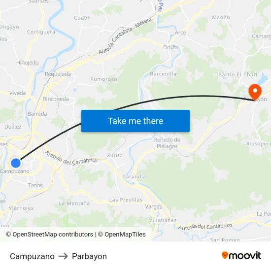 Campuzano to Parbayon map