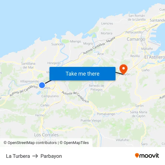 La Turbera to Parbayon map