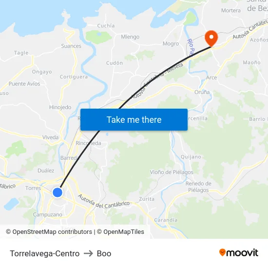 Torrelavega-Centro to Boo map