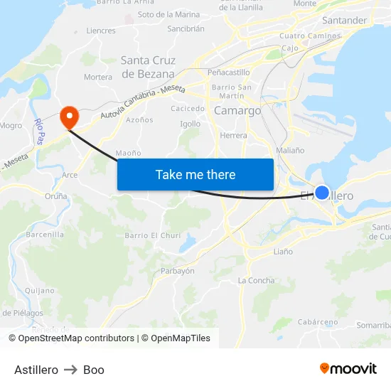 Astillero to Boo map