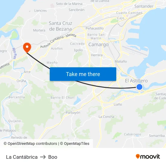 La Cantábrica to Boo map