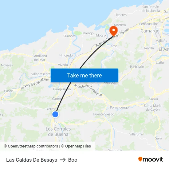 Las Caldas De Besaya to Boo map