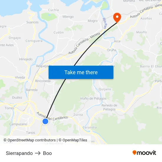 Sierrapando to Boo map