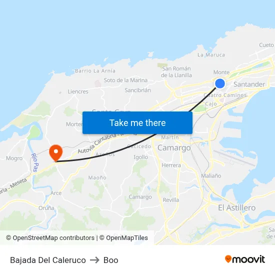 Bajada Del Caleruco to Boo map