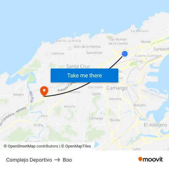 Complejo Deportivo to Boo map
