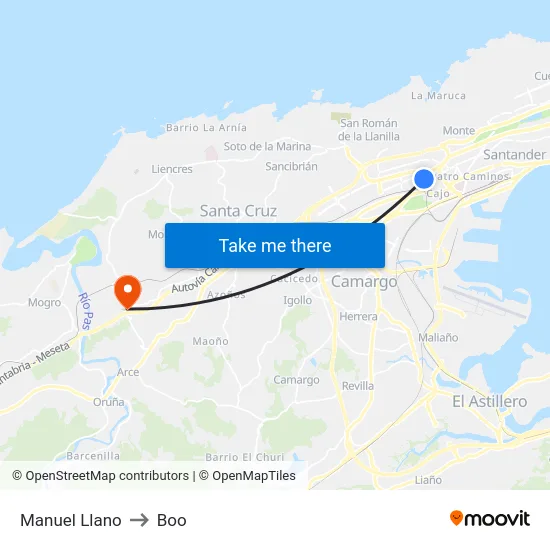 Manuel Llano to Boo map