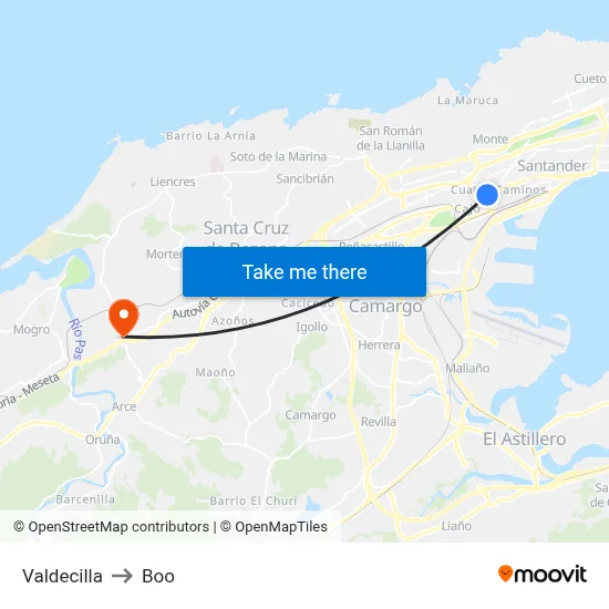 Valdecilla to Boo map