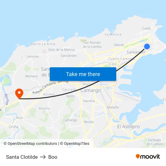 Santa Clotilde to Boo map