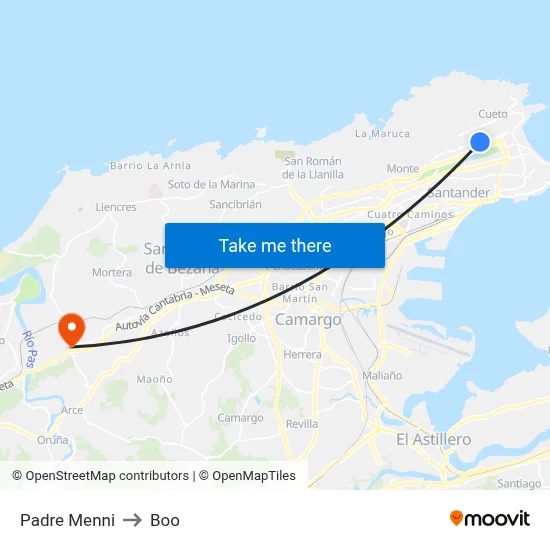 Padre Menni to Boo map