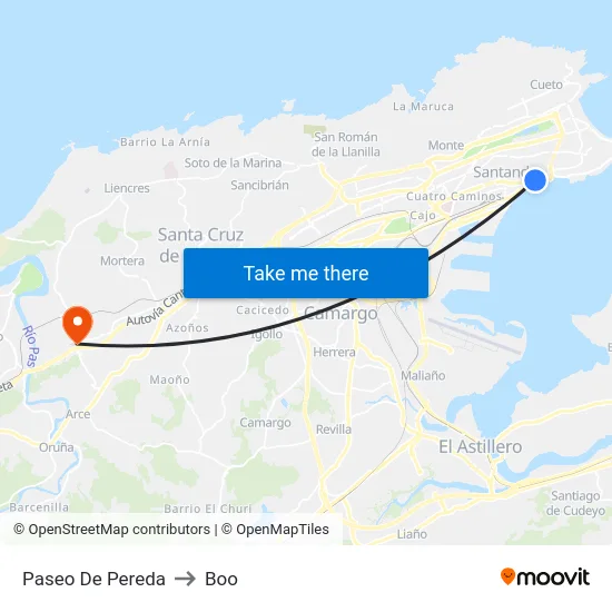 Paseo De Pereda to Boo map