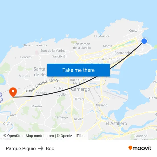 Parque Piquio to Boo map