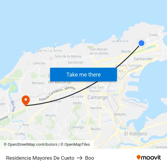 Residencia Mayores De Cueto to Boo map