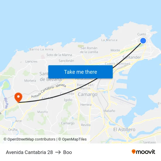 Avenida Cantabria 28 to Boo map